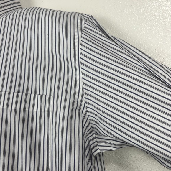 Lands' End Button Down Dress Shirt Men 16 ½ - 34 Blue White Striped Long Sleeve - Picture 8 of 13